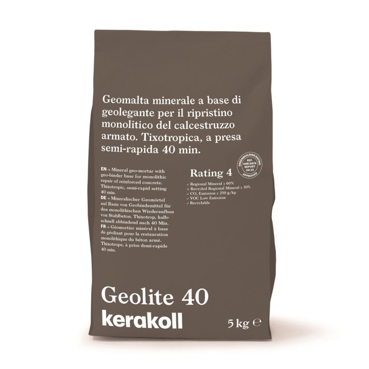 Kerakoll GEOLITE 40 malta ripristino rasatura protezione calcestruzzo 5 KG Grigio